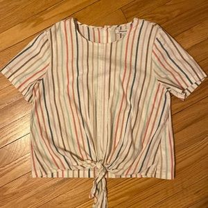Madewell Short-Sleeve Tie-Front Shirt in Rainbow Stripe Size Medium
